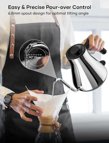 Gooseneck Electric Kettle, Offacy Pour Over Tea Kettles with LED Screen, ±1℉ Temperature Control, Full 304 Stainless Steel, Quick Heating, 6.8mm V-Shaped Spout, Hot Water Boiler, 0.9L (Silver) in Saudi Arabia