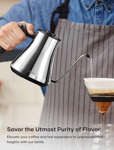 Gooseneck Electric Kettle, Offacy Pour Over Tea Kettles with LED Screen, ±1℉ Temperature Control, Full 304 Stainless Steel, Quick Heating, 6.8mm V-Shaped Spout, Hot Water Boiler, 0.9L (Silver) in Saudi Arabia