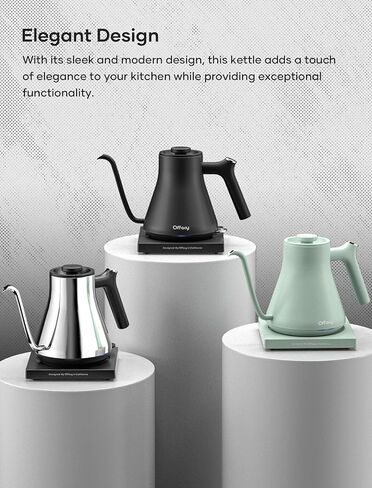 Gooseneck Electric Kettle, Offacy Pour Over Tea Kettles with LED Screen, ±1℉ Temperature Control, Full 304 Stainless Steel, Quick Heating, 6.8mm V-Shaped Spout, Hot Water Boiler, 0.9L (Silver) in Saudi Arabia