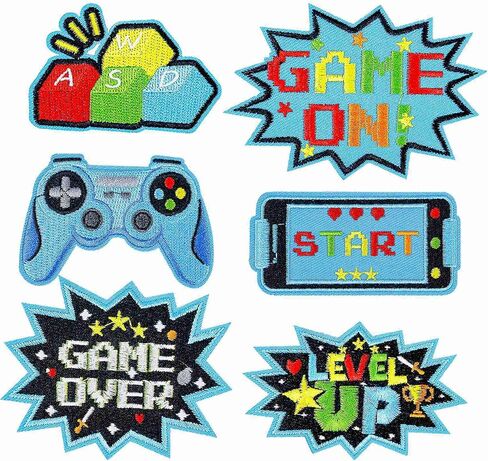 6Pcs Game Player Gamepad Iron on Patches - Embroidered Video Game Sayings & Controller Appliques for Gamer Gifts, Jackets, Backpacks | Fun Accessories for PC, Console Players in Saudi Arabia