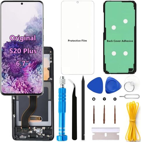 Original 6.7" AMOLED 120Hz S20 Plus Screen Replacement OEM for Samsung Galaxy S20Plus 5G SM-G986U SM-G986U1 Touch Display Screen Digitizer Assembly (Black Frame+Protector+Adhesive+Tools) in Saudi Arabia