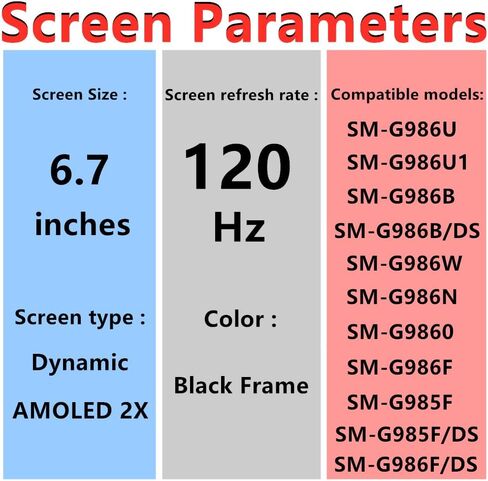 Original 6.7" AMOLED 120Hz S20 Plus Screen Replacement OEM for Samsung Galaxy S20Plus 5G SM-G986U SM-G986U1 Touch Display Screen Digitizer Assembly (Black Frame+Protector+Adhesive+Tools) in Saudi Arabia