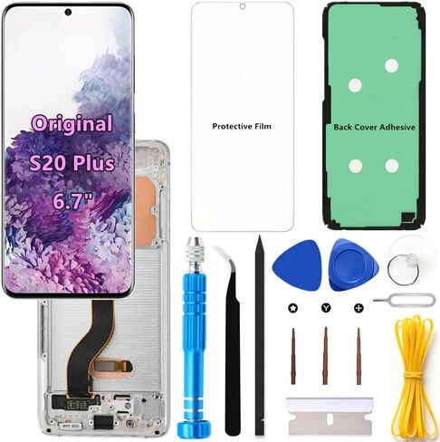 Original 6.7" AMOLED 120Hz S20 Plus Screen Replacement OEM for Samsung Galaxy S20Plus 5G SM-G986U SM-G986U1 Touch Display Screen Digitizer Assembly (Black Frame+Protector+Adhesive+Tools) in Saudi Arabia