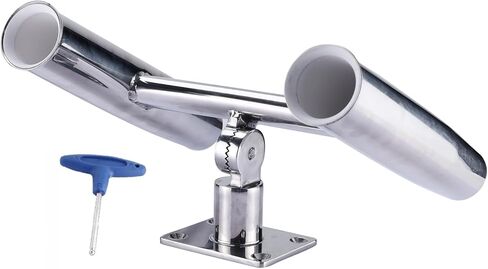 NovelBee 2 Tube Tournament Style Rod Holders with A Flat Mount Pad and Wrench,Deck Mounted Fishing Rod Holders,Stainless Steel Adjustable Degree Rod Holders for Boat in Saudi Arabia