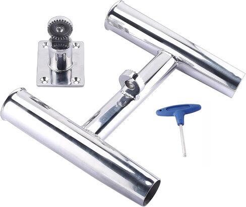 NovelBee 2 Tube Tournament Style Rod Holders with A Flat Mount Pad and Wrench,Deck Mounted Fishing Rod Holders,Stainless Steel Adjustable Degree Rod Holders for Boat in Saudi Arabia