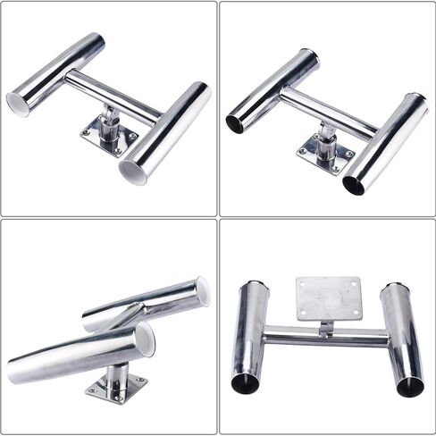 NovelBee 2 Tube Tournament Style Rod Holders with A Flat Mount Pad and Wrench,Deck Mounted Fishing Rod Holders,Stainless Steel Adjustable Degree Rod Holders for Boat in Saudi Arabia
