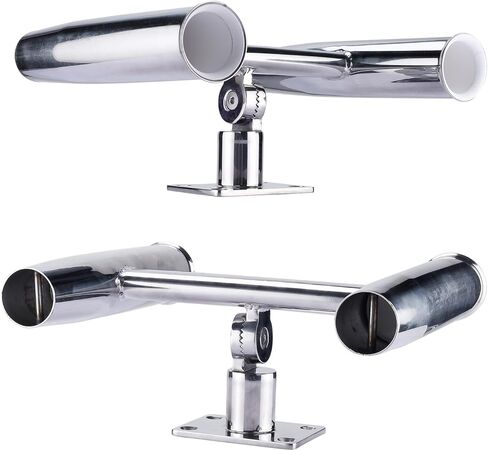 NovelBee 2 Tube Tournament Style Rod Holders with A Flat Mount Pad and Wrench,Deck Mounted Fishing Rod Holders,Stainless Steel Adjustable Degree Rod Holders for Boat in Saudi Arabia