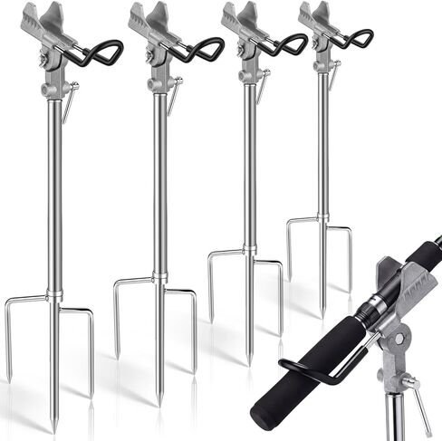 Lounsweer 4 Pcs Fishing Rod Holders 360 ° Adjustable Fishing Pole Holders Multifunctional Stainless Steel Ground Fish Rod Pole Brackets for Detachable Fish Equipment Lakes Rivers Gifts Men in Saudi Arabia