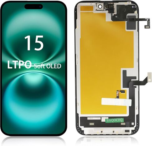 استبدال شاشة LTPO Soft OLED لهاتف iPhone 15 Pro Max، شاشة عرض كاملة 6.7 بوصة 120 هرتز مضادة للوهج - طقم إصلاح كامل مع أدوات، زجاج مقسى مع مستشعر ضوء مرن in Kuwait