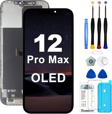 طقم استبدال شاشة OLED لهاتف iPhone 12 Pro Max مقاس 6.7 بوصة شاشة لمس ثلاثية الأبعاد [ليست LCD] مجموعة محول رقمي لشاشة العرض مع أدوات إصلاح + واقي شاشة مقوى in Kuwait