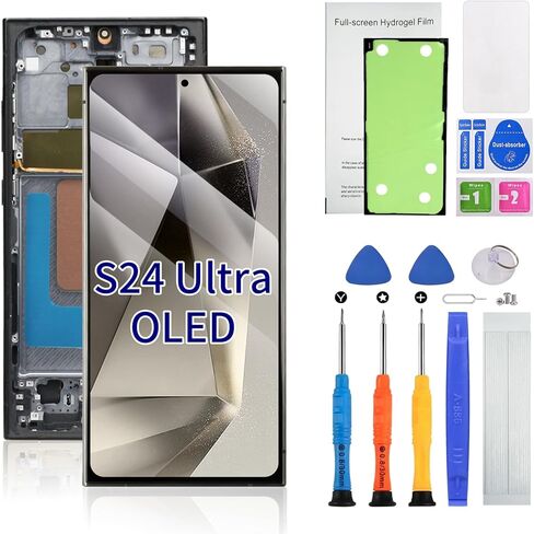 OLED Screen Replacement for Samsung Galaxy S24 Ultra 5G with Frame & Fingerprint Sensor – Includes Full Tool Kit & Installation Guide (S24Ultra-Black) in Saudi Arabia