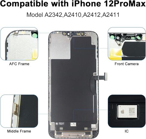 طقم استبدال شاشة OLED لهاتف iPhone 12 Pro Max مقاس 6.7 بوصة شاشة لمس ثلاثية الأبعاد [ليست LCD] مجموعة محول رقمي لشاشة العرض مع أدوات إصلاح + واقي شاشة مقوى in Kuwait