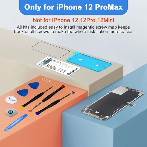 طقم استبدال شاشة OLED لهاتف iPhone 12 Pro Max مقاس 6.7 بوصة شاشة لمس ثلاثية الأبعاد [ليست LCD] مجموعة محول رقمي لشاشة العرض مع أدوات إصلاح + واقي شاشة مقوى in Kuwait
