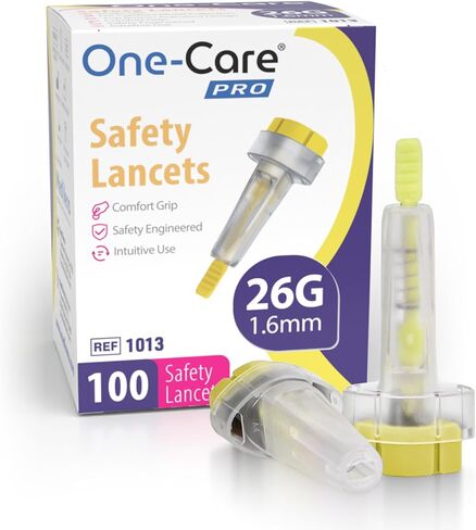 MediVena ONE-CARE PRO Safety Lancets, Top Push Button Activated, 25G x 1.6mm, 100/bx, Sterile, Gentle & Comfortable Sampling in Saudi Arabia