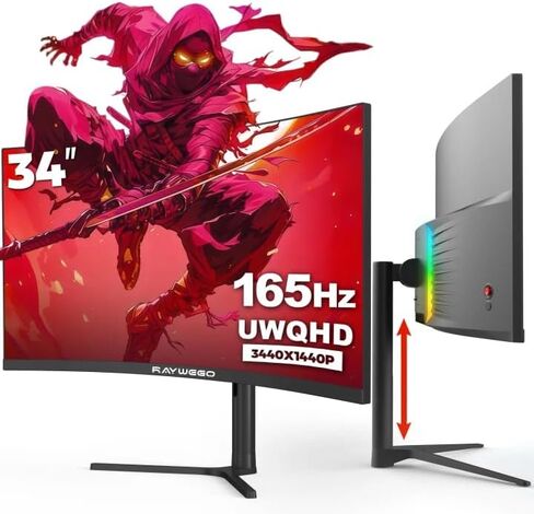Raywego 24 inch Curved Gaming Monitor 200Hz/180Hz 1ms,FHD 1920×1080P,4000:1 Contrast Ratio,with FreeSync & Eye-Care, Support DP, HDMI,USB,3.5mm Port for Gaming Home Office,Wall Mount Install in Saudi Arabia