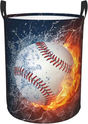 62L Round Laundry Hamper Baseball Texture Storage Basket Waterproof Coating Organizer Bin For Nursery Clothes Toys in Saudi Arabia