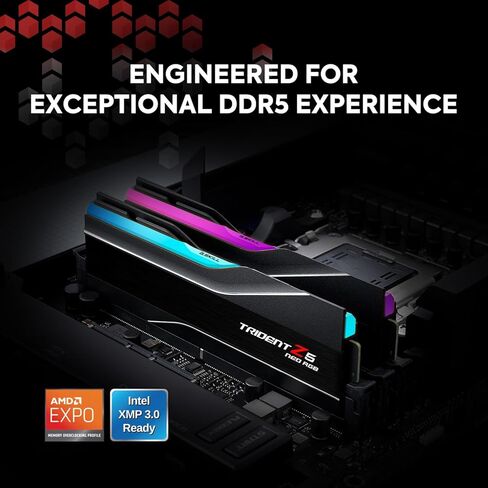 ذاكرة الوصول العشوائي G.SKILL Trident Z5 Neo RGB Series DDR5 (AMD EXPO & Intel XMP 3.0) 32 جيجابايت (1x32 جيجابايت) 6000MT/s CL38-48-48-96 1.25V ذاكرة الكمبيوتر المكتبي U-DIMM - أسود غير لامع (F5-6000J3848D32GX1-TZ5NR) in Saudi Arabia