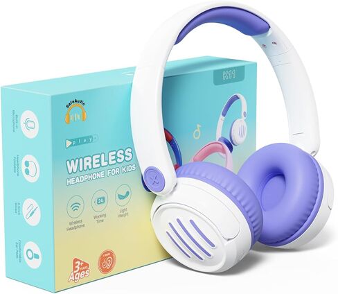Kids Bluetooth Headphones Wireless On-Ear with USB-C Fast Charge,Microphone & 85dB Volume Limiter,Foldable Lightweight Toddler Headphones with AUX for School Travel (Pink) in Saudi Arabia