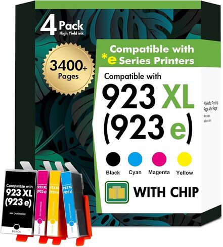مجموعة خراطيش الحبر 923 923XL 8130e 8120e مع شريحة: استبدال حبر طابعات HP 923e 923 923XL لطابعة HP923 OfficeJet Pro 8130e 8135e 8138e 8139e 9130 8125e 8122e 8120 8124e (4 عبوات) in Kuwait