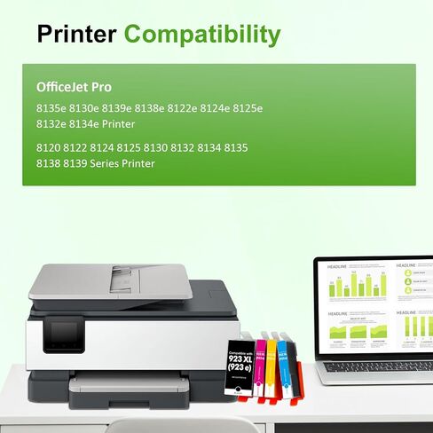 مجموعة خراطيش الحبر 923 923XL 8130e 8120e مع شريحة: استبدال حبر طابعات HP 923e 923 923XL لطابعة HP923 OfficeJet Pro 8130e 8135e 8138e 8139e 9130 8125e 8122e 8120 8124e (4 عبوات) in Kuwait