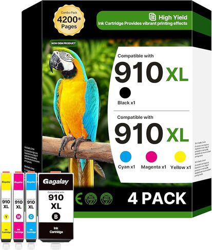 حزمة كومبو من خراطيش الحبر 910XL لخراطيش الحبر HP 910 لطابعات HP HP910XL 910 Multipack XL Color HP910 910XL حزمة كومبو باللون الأسود واللون تعمل لطابعات Office Jet Pro 8020 8010 8015، 4 عبوات in Kuwait
