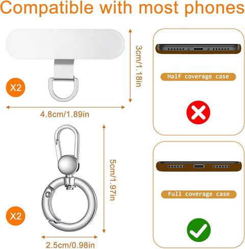 4 Pcs Metal Cell Phones Tether Tabs Rotatable 360° Phone Lanyard Tab Phone Lanyard Patch for Full Phones Case Silver in Kuwait