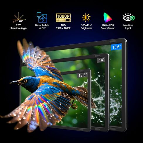 15.6" Laptop Screen Extender, FHD 1080P IPS Portable Triple Monitor for Laptops 13.3"-17.3", USB-C/HDMI Plug & Play, 120% sRGB Low Blue Light Detachable Monitor Extender for Windows/MacOS in Saudi Arabia