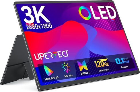 UPERFECT OLED Portable Monitor 14", 3K 2880x1800 | 120Hz | 0.1ms Portable Gaming Monitor, 500 Nits |120% DCI-P3 | 500000:1 Contrast | Ultra-Slim Design for Laptop Mini PC Phone Game Consoles in Saudi Arabia