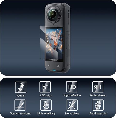 واقي شاشة مكون من 3 قطع لكاميرا Insta360 X5/Insta360 X4، طبقة من الزجاج المقسى، حماية من الصدمات، HD، مضاد للكسر، مضاد للخدش، صلابة 9H، حواف منحنية 2.5D، صديق للحافظة، خالي من الفقاعات in Kuwait