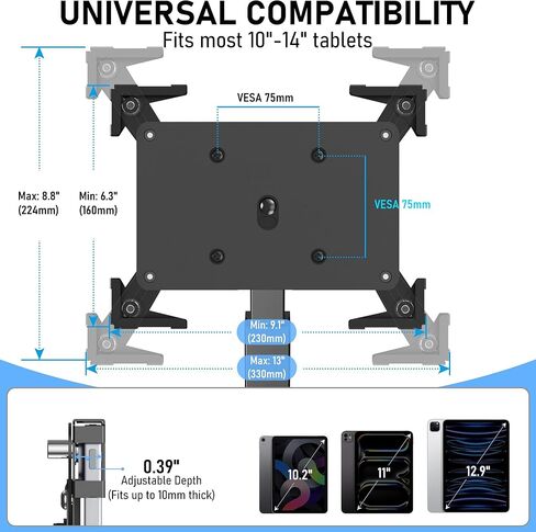 Secure Tablet Kiosk Stand for 10"-14" iPad Pro Air and Samsung, Heavy-Duty Steel Anti-Theft Countertop POS Mount Holder for Business Retail, Height Adjustable, 360° Rotation, Black in Saudi Arabia