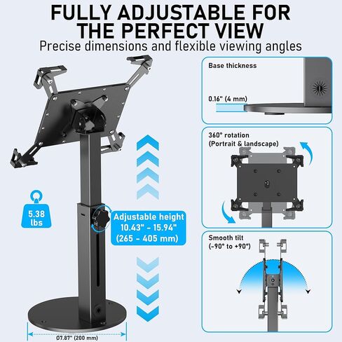 Secure Tablet Kiosk Stand for 10"-14" iPad Pro Air and Samsung, Heavy-Duty Steel Anti-Theft Countertop POS Mount Holder for Business Retail, Height Adjustable, 360° Rotation, Black in Saudi Arabia