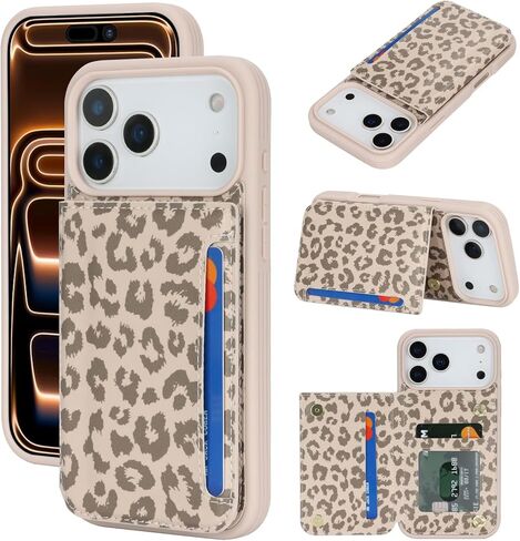 iCoverCase Compatible with iPhone 17 Pro Max Wallet Phone Case with Card Holder for Women Men, [RFID Blocking] Card Slots PU Leather Protective Wallet Case 6.9 Inch (Beige Leopard) in Saudi Arabia