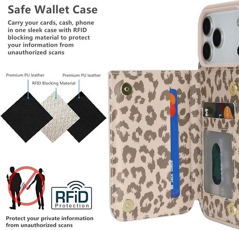 iCoverCase Compatible with iPhone 17 Pro Max Wallet Phone Case with Card Holder for Women Men, [RFID Blocking] Card Slots PU Leather Protective Wallet Case 6.9 Inch (Beige Leopard) in Saudi Arabia