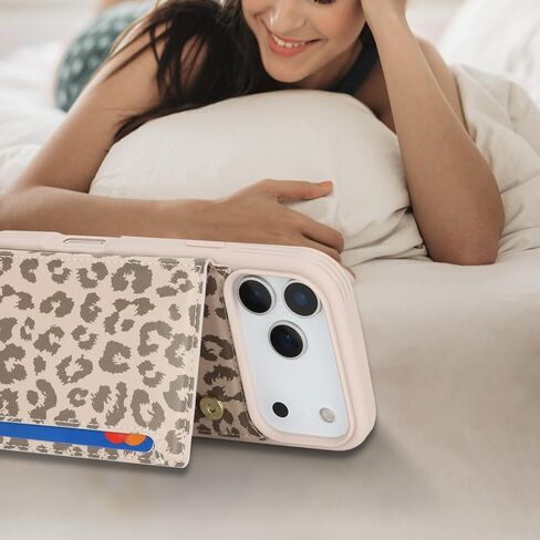 iCoverCase Compatible with iPhone 17 Pro Max Wallet Phone Case with Card Holder for Women Men, [RFID Blocking] Card Slots PU Leather Protective Wallet Case 6.9 Inch (Beige Leopard) in Saudi Arabia