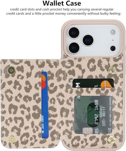 iCoverCase Compatible with iPhone 17 Pro Max Wallet Phone Case with Card Holder for Women Men, [RFID Blocking] Card Slots PU Leather Protective Wallet Case 6.9 Inch (Beige Leopard) in Saudi Arabia