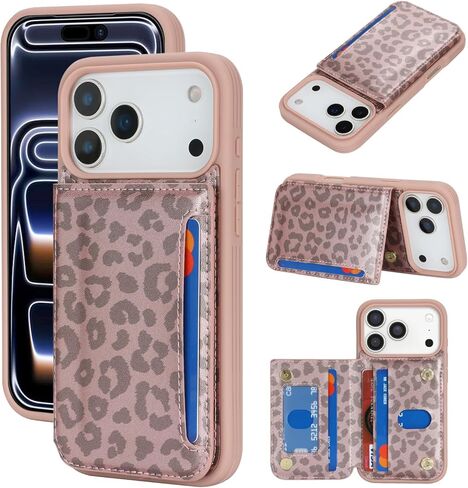 iCoverCase Compatible with iPhone 17 Pro Max Wallet Phone Case with Card Holder for Women Men, [RFID Blocking] Card Slots PU Leather Protective Wallet Case 6.9 Inch (Beige Leopard) in Saudi Arabia