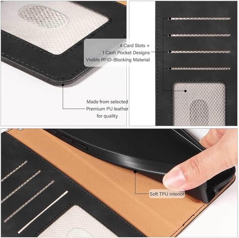 Wallet Case for Samsung Galaxy S21 - RFID Blocking PU Leather Flip Folio Cover, 4 Card Slots & Cash Pocket, Kickstand, Detachable Wrist Strap, Shockproof Protective Case (Black) in Saudi Arabia