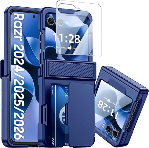 CENMASO for Samsung Galaxy Z Flip 7 Case Wallet Card Holder [RFID Blocking] & Hinge Protection & HD Screen Protector, Rugged Full-Body Cover Shockproof Phone Case for Z Flip 7-Natural Titanium in Saudi Arabia