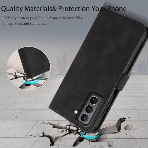 Wallet Case for Samsung Galaxy S21 - RFID Blocking PU Leather Flip Folio Cover, 4 Card Slots & Cash Pocket, Kickstand, Detachable Wrist Strap, Shockproof Protective Case (Black) in Saudi Arabia