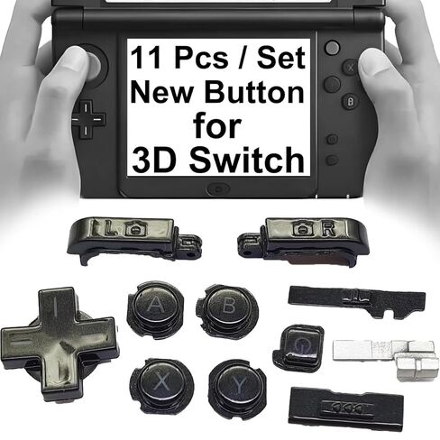مخصص لاستبدال مجموعة الألوان الكاملة لأزرار 3DS الإضافية، لوحدات تحكم الألعاب الصغيرة Nintendo Old 3DS، اتجاه ABXY / D-Pad / كتف L R / Power Home / Volume / زر التبديل ثلاثي الأبعاد 11 قطعة (أسود) in Kuwait
