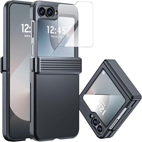 CENMASO for Samsung Galaxy Z Flip 7 Case Wallet Card Holder [RFID Blocking] & Hinge Protection & HD Screen Protector, Rugged Full-Body Cover Shockproof Phone Case for Z Flip 7-Natural Titanium in Saudi Arabia
