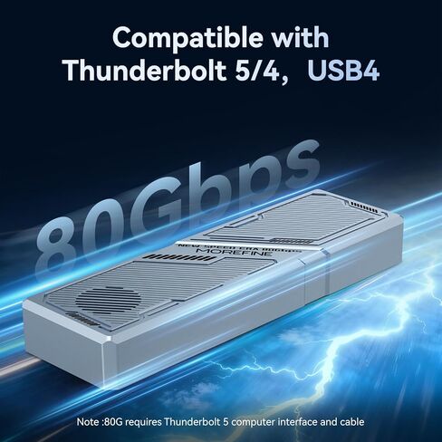 MOREFINE 80Gbps M.2 NVMe SSD Enclosure with Cooling Fan, Aluminium Alloy Enclosure Compatible with Thunderbolt 5/4/3/USB4, Support PCIe M.2 SSD up to 8TB in Saudi Arabia
