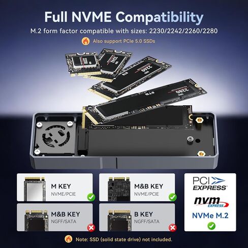 MOREFINE 80Gbps M.2 NVMe SSD Enclosure with Cooling Fan, Aluminium Alloy Enclosure Compatible with Thunderbolt 5/4/3/USB4, Support PCIe M.2 SSD up to 8TB in Saudi Arabia