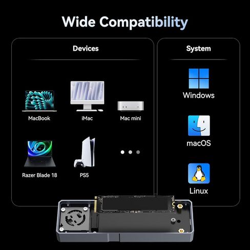 MOREFINE 80Gbps M.2 NVMe SSD Enclosure with Cooling Fan, Aluminium Alloy Enclosure Compatible with Thunderbolt 5/4/3/USB4, Support PCIe M.2 SSD up to 8TB in Saudi Arabia
