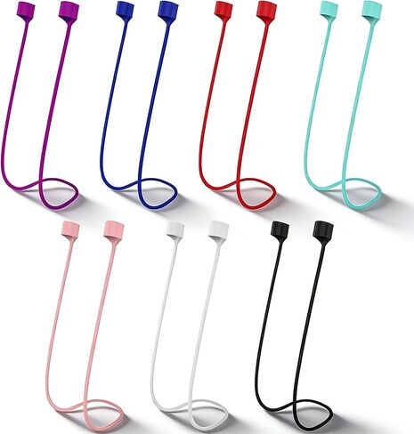 حزام سماعة رأس مغناطيسي مكون من 7 قطع، سلسلة رياضية من السيليكون الناعم متوافقة مع AirPods 1&2/Pro/2/3 (7 ألوان: أسود/أبيض/رمادي/أزرق/أحمر/أرجواني/وردي) in Kuwait