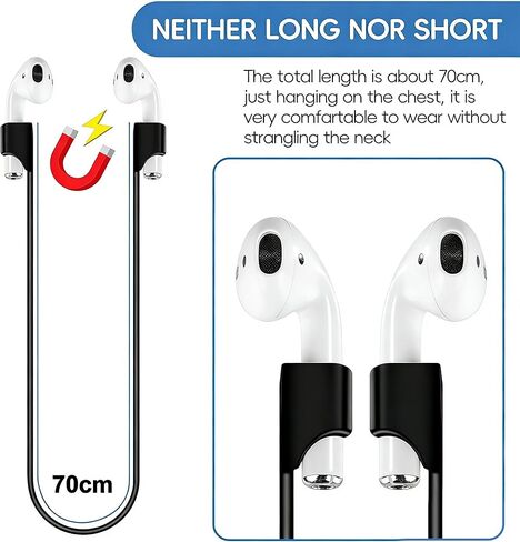 حزام سماعة رأس مغناطيسي مكون من 7 قطع، سلسلة رياضية من السيليكون الناعم متوافقة مع AirPods 1&2/Pro/2/3 (7 ألوان: أسود/أبيض/رمادي/أزرق/أحمر/أرجواني/وردي) in Kuwait