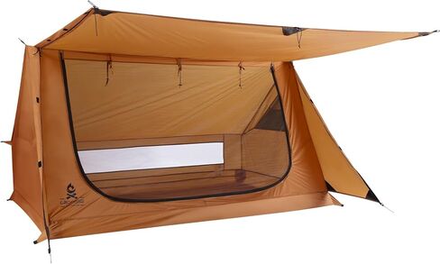 1 Person Backpacking Tent, Ultralight Baker Style Solo Bushcraft Shelter with Porch Awning, Silicone Coated Nylon Waterproof Camping Tent for Hiking, Survival & Motorcycle Camping in Saudi Arabia