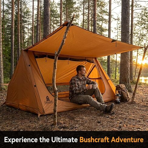 1 Person Backpacking Tent, Ultralight Baker Style Solo Bushcraft Shelter with Porch Awning, Silicone Coated Nylon Waterproof Camping Tent for Hiking, Survival & Motorcycle Camping in Saudi Arabia
