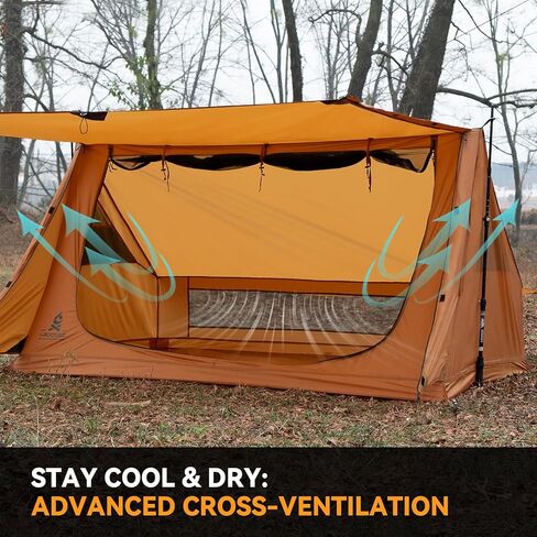 1 Person Backpacking Tent, Ultralight Baker Style Solo Bushcraft Shelter with Porch Awning, Silicone Coated Nylon Waterproof Camping Tent for Hiking, Survival & Motorcycle Camping in Saudi Arabia