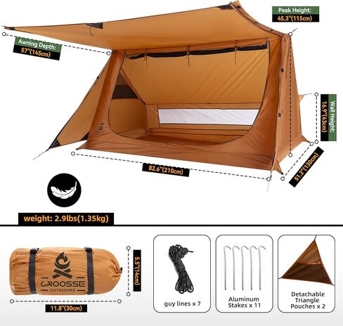 1 Person Backpacking Tent, Ultralight Baker Style Solo Bushcraft Shelter with Porch Awning, Silicone Coated Nylon Waterproof Camping Tent for Hiking, Survival & Motorcycle Camping in Saudi Arabia
